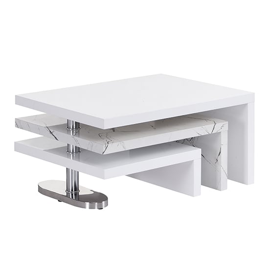 Design Rotating High Gloss Coffee Table With 3 Tops In Vida Marble Effect