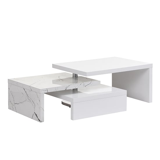 Design Rotating High Gloss Coffee Table With 3 Tops In Vida Marble Effect