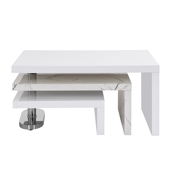 Design Rotating High Gloss Coffee Table With 3 Tops In Vida Marble Effect