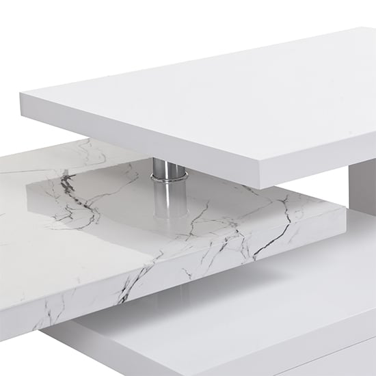 Design Rotating High Gloss Coffee Table With 3 Tops In Vida Marble Effect