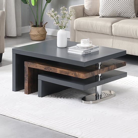 Read more about Design rotating high gloss coffee table in grey and rustic oak