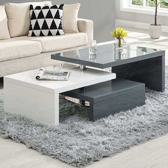 Design Rotating High Gloss Coffee Table In Grey And White_2