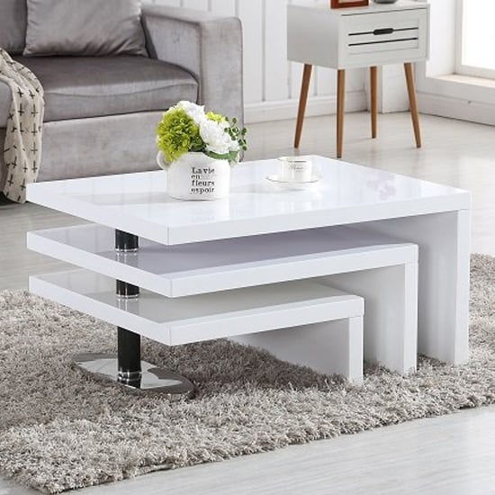 Design Rotating High Gloss Coffee Table In White With 3 Tops_1