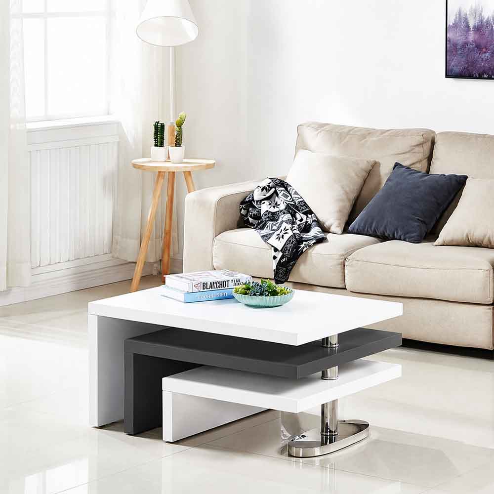 Design Rotating High Gloss Coffee Table In White And Grey