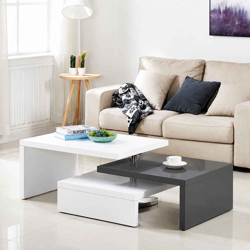Design Rotating High Gloss Coffee Table In White And Grey