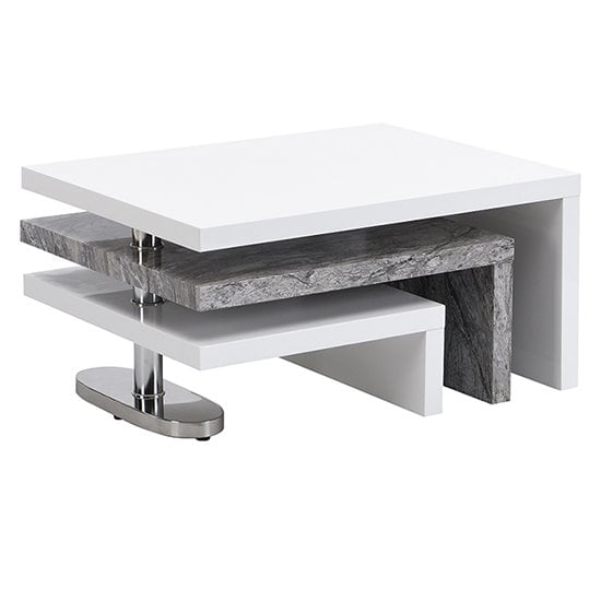 Design Rotating White Gloss Coffee Table In Melange Marble Effect_3