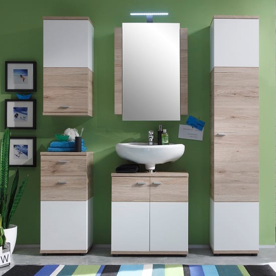 Read more about Desire bathroom furniture set in sanremo oak and white with led