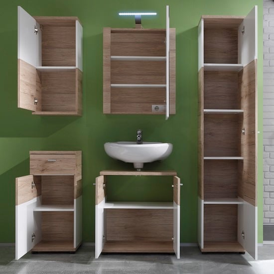 Desire Bathroom Furniture Set In Sanremo Oak And White With LED_2