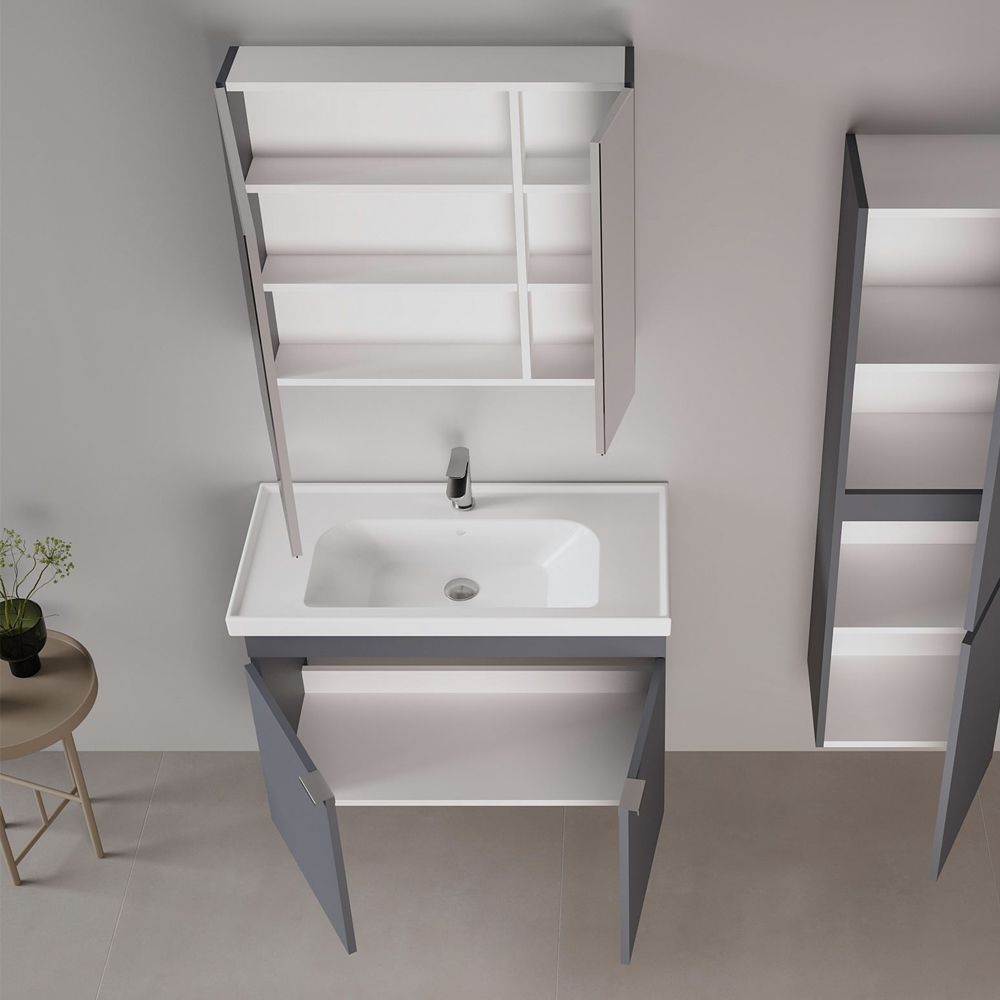 Desna 900mm Wooden Wall Mounted Bathroom Furniture Set with 4 Doors in Matte Anthracite