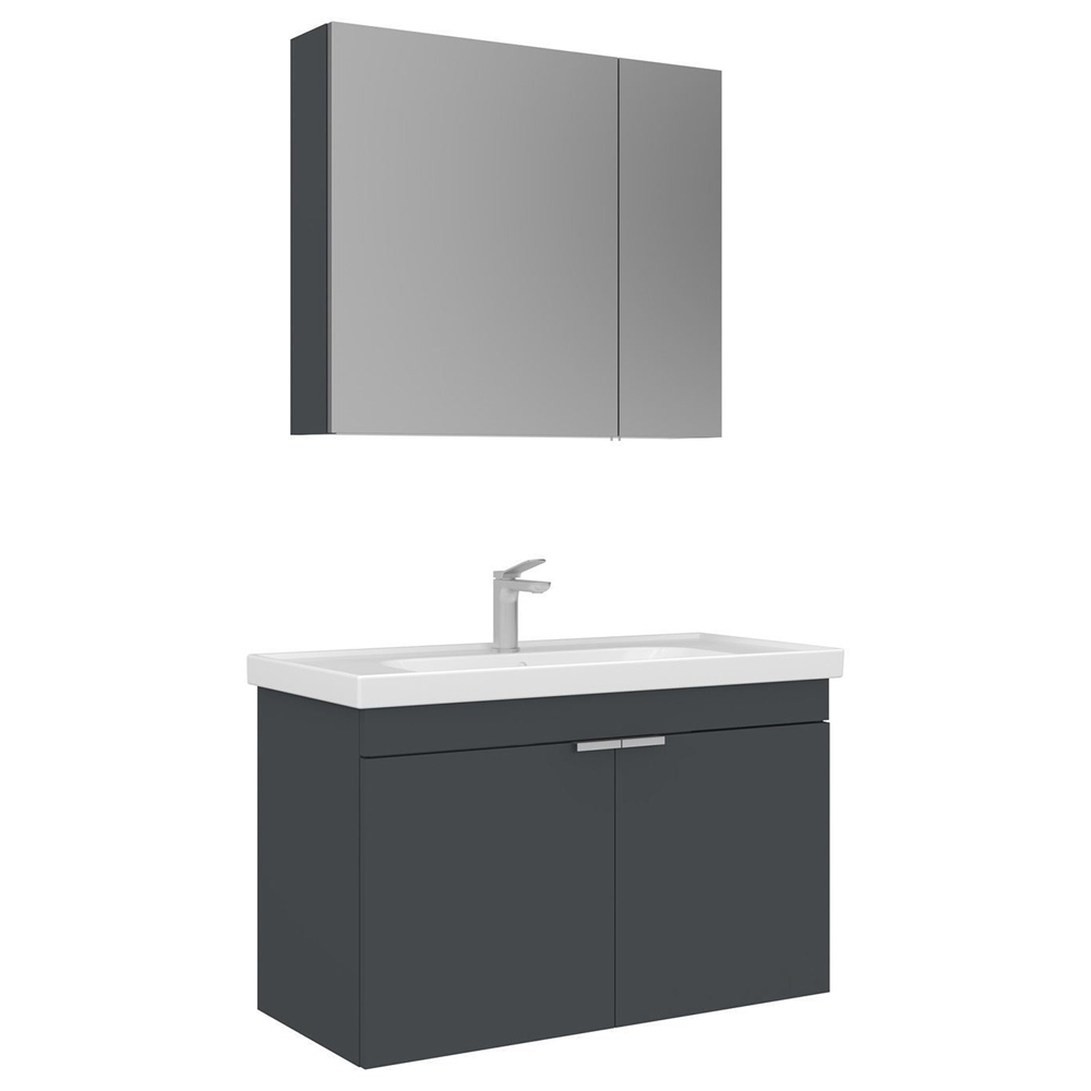Desna 900mm Wooden Wall Mounted Bathroom Furniture Set with 4 Doors in Matte Anthracite