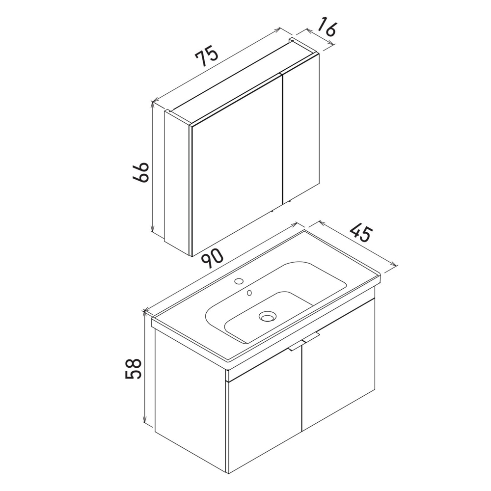 Desna 900mm Wooden Wall Mounted Bathroom Furniture Set with 4 Doors in Matte Anthracite