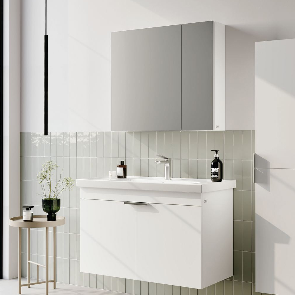 Desna 900mm Wooden Wall Mounted Bathroom Furniture Set with 4 Doors in Matte White