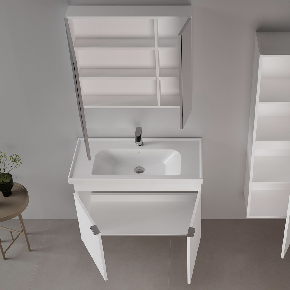 Desna 900mm Wooden Wall Mounted Bathroom Furniture Set with 4 Doors in Matte White