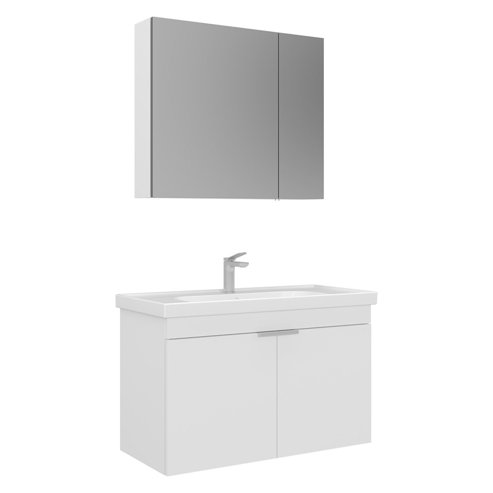 Desna 900mm Wooden Wall Mounted Bathroom Furniture Set with 4 Doors in Matte White