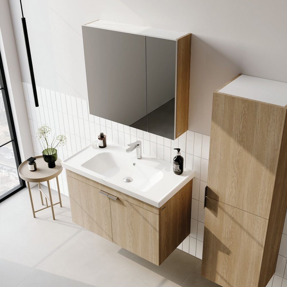 Desna 900mm Wooden Wall Mounted Bathroom Furniture Set with 4 Doors in Oak