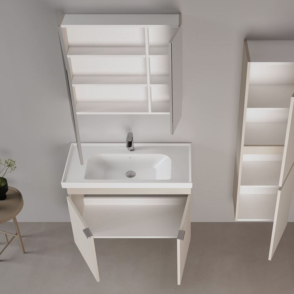 Desna 900mm Wooden Wall Mounted Bathroom Furniture Set with 4 Doors in Sand