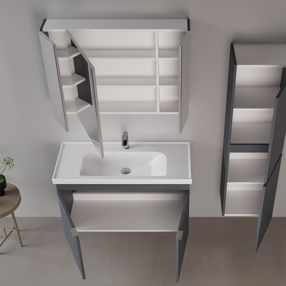 Desna 1000mm Wooden Wall Mounted Bathroom Furniture Set with 5 Doors in Matte Anthracite