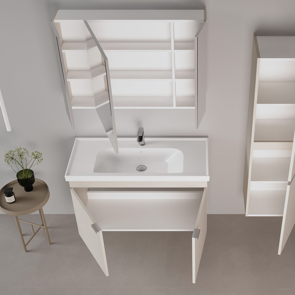 Desna 1000mm Wooden Wall Mounted Bathroom Furniture Set with 5 Doors in Matte White