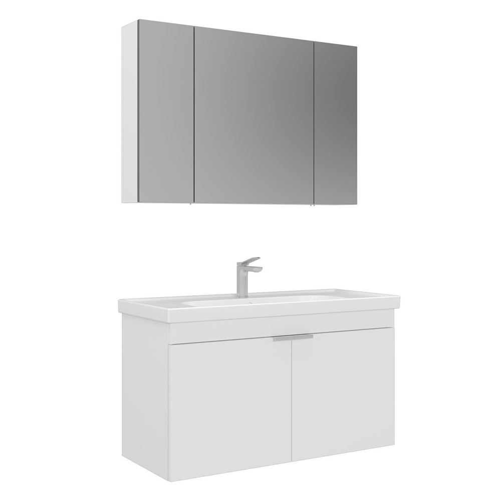 Desna 1000mm Wooden Wall Mounted Bathroom Furniture Set with 5 Doors in Matte White