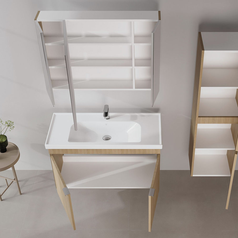 Desna 1000mm Wooden Wall Mounted Bathroom Furniture Set with 5 Doors in Oak