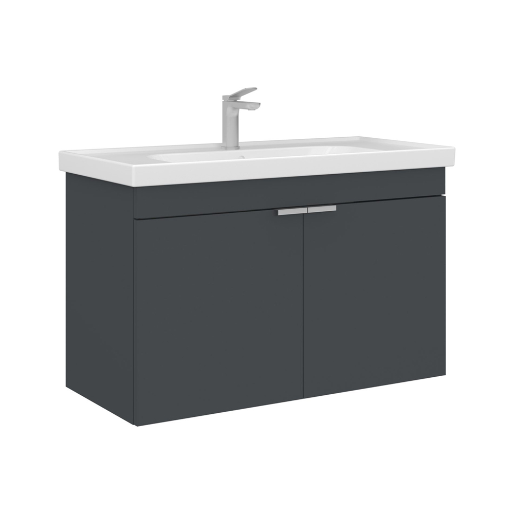 Desna 900mm Wooden Wall Mounted Vanity Unit & Basin with 2 Doors in Matte Anthracite