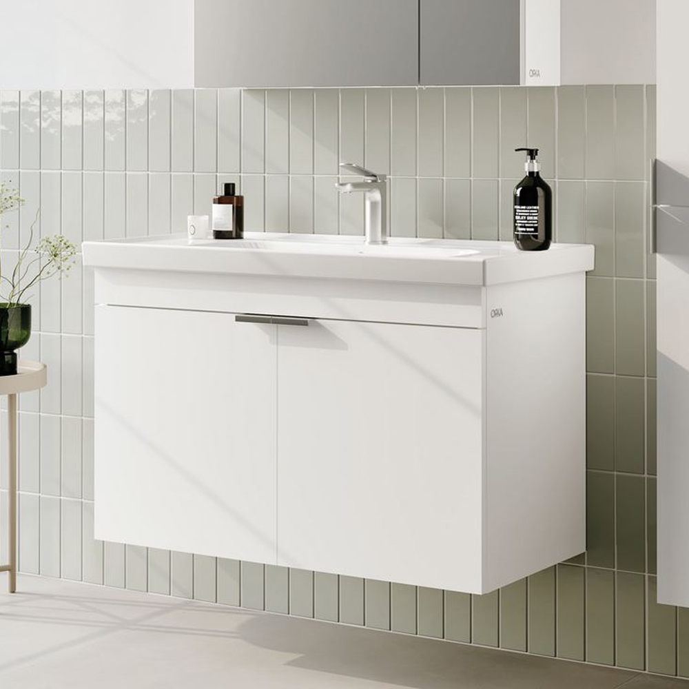 Desna 900mm Wooden Wall Mounted Vanity Unit & Basin with 2 Doors in Matte White