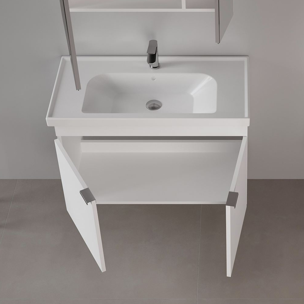 Desna 900mm Wooden Wall Mounted Vanity Unit & Basin with 2 Doors in Matte White
