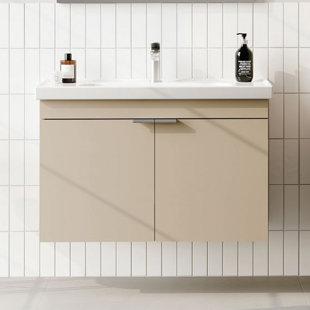 Desna 900mm Wooden Wall Mounted Vanity Unit & Basin with 2 Doors in Sand