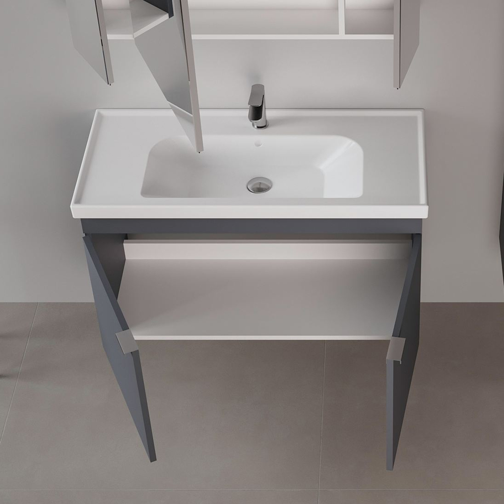 Desna 1000mm Wooden Wall Mounted Vanity Unit & Basin with 2 Doors in Matte Anthracite