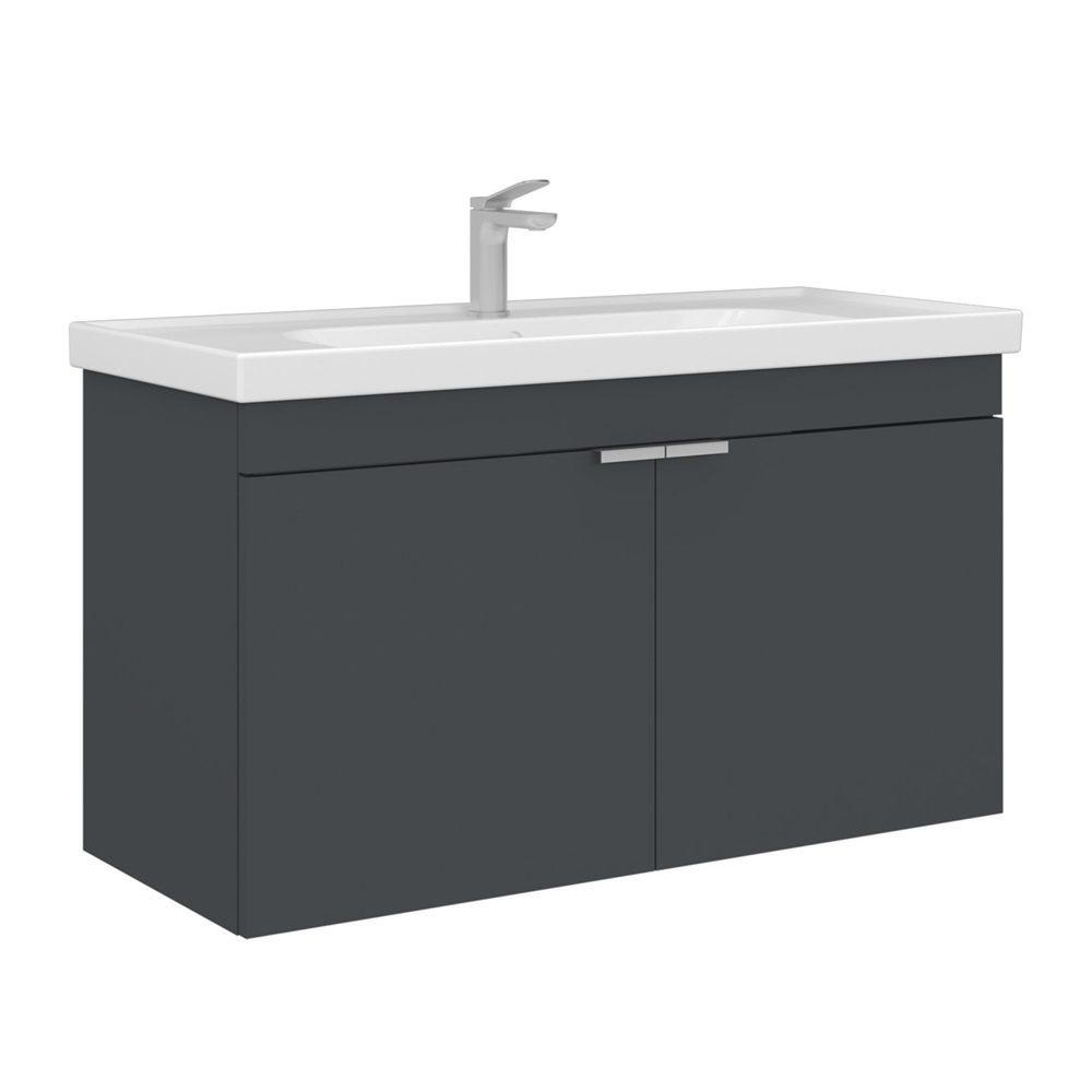 Desna 1000mm Wooden Wall Mounted Vanity Unit & Basin with 2 Doors in Matte Anthracite