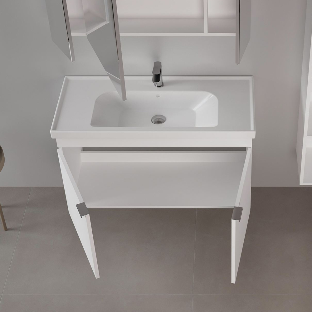 Desna 1000mm Wooden Wall Mounted Vanity Unit & Basin with 2 Doors in Matte White