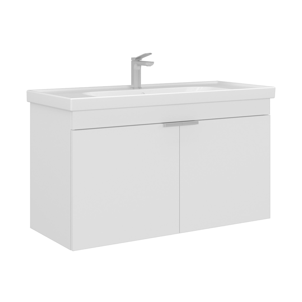 Desna 1000mm Wooden Wall Mounted Vanity Unit & Basin with 2 Doors in Matte White