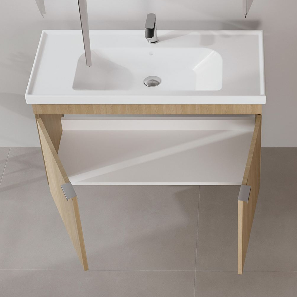 Desna 1000mm Wooden Wall Mounted Vanity Unit & Basin with 2 Doors in Sonoma Oak