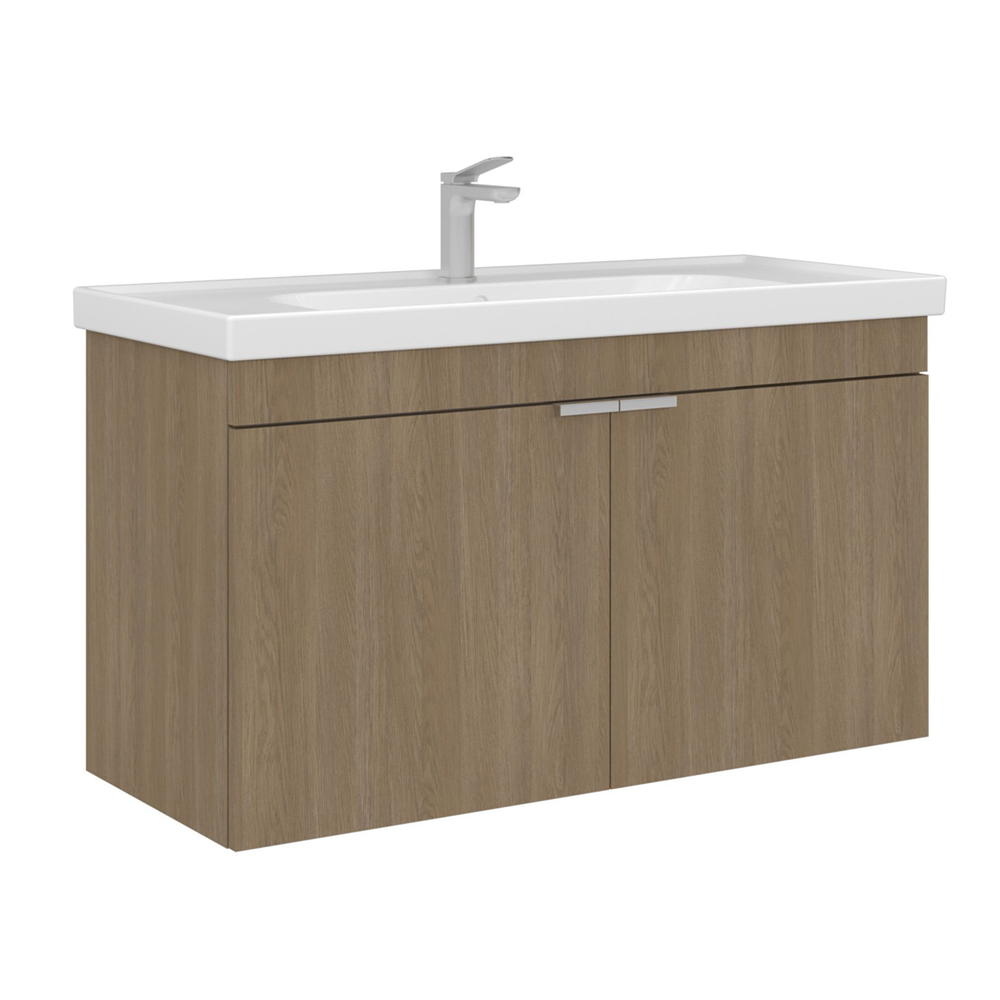 Desna 1000mm Wooden Wall Mounted Vanity Unit & Basin with 2 Doors in Sonoma Oak