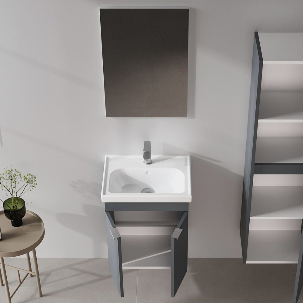 Desna Wooden Wall Mounted Vanity Unit & Basin with Mirror in Matte Anthracite