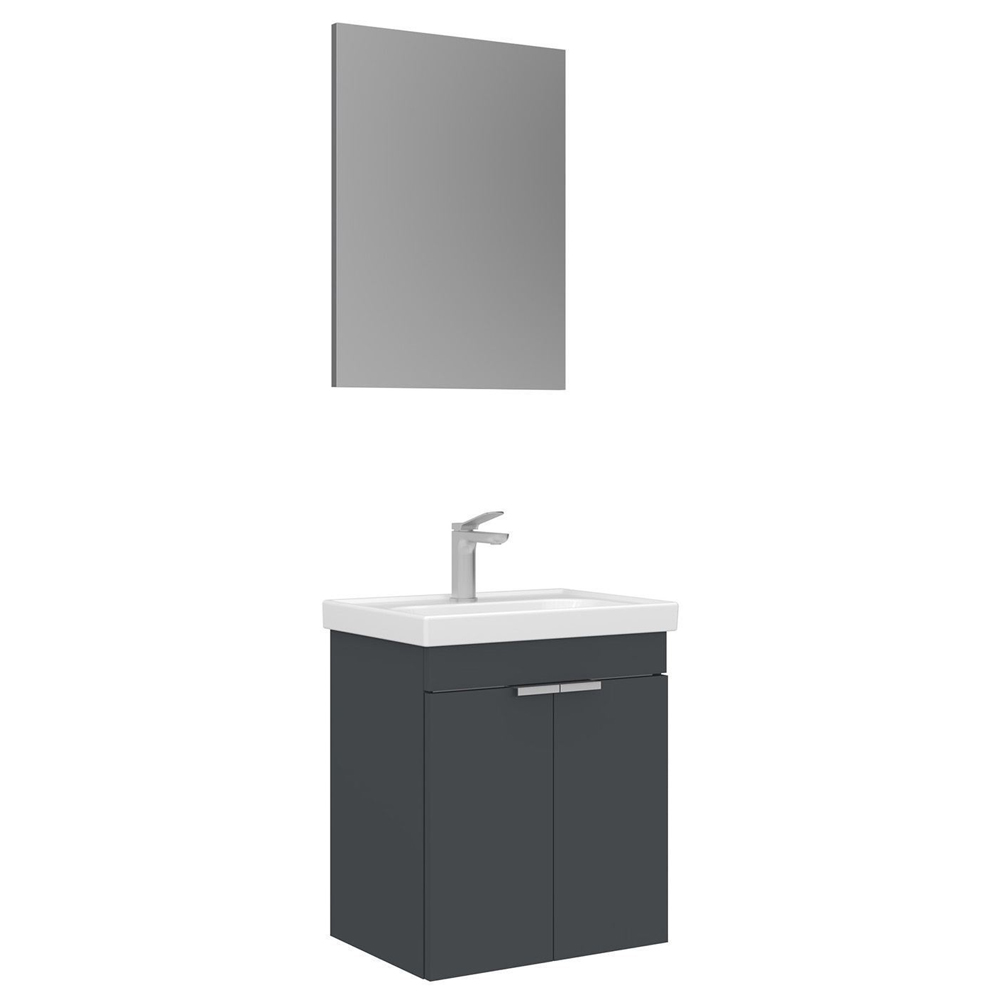 Desna Wooden Wall Mounted Vanity Unit & Basin with Mirror in Matte Anthracite