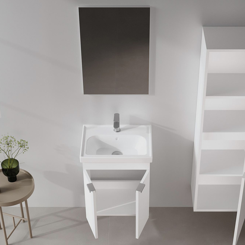 Desna Wooden Wall Mounted Vanity Unit & Basin with Mirror in Matte White