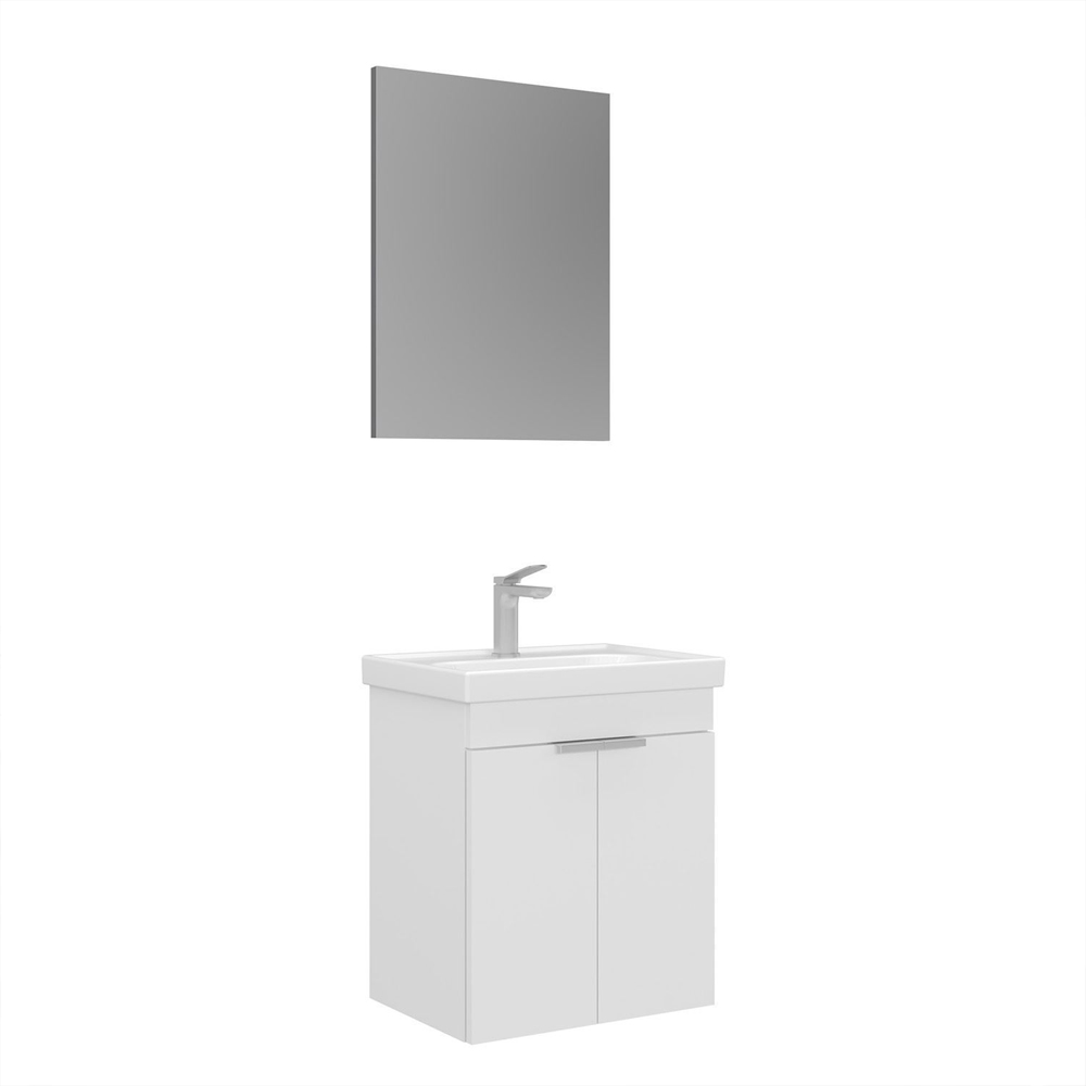 Desna Wooden Wall Mounted Vanity Unit & Basin with Mirror in Matte White