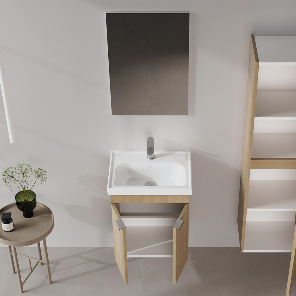 Desna Wooden Wall Mounted Vanity Unit & Basin with Mirror in Oak