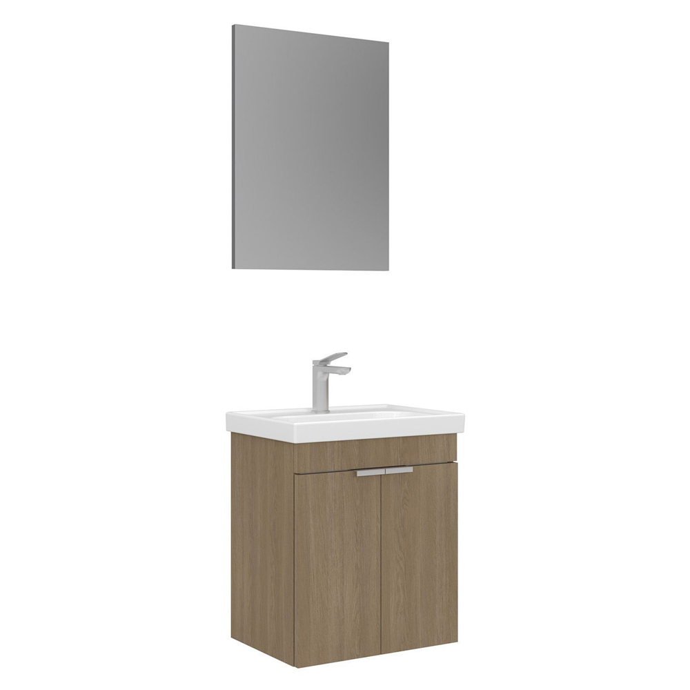 Desna Wooden Wall Mounted Vanity Unit & Basin with Mirror in Oak