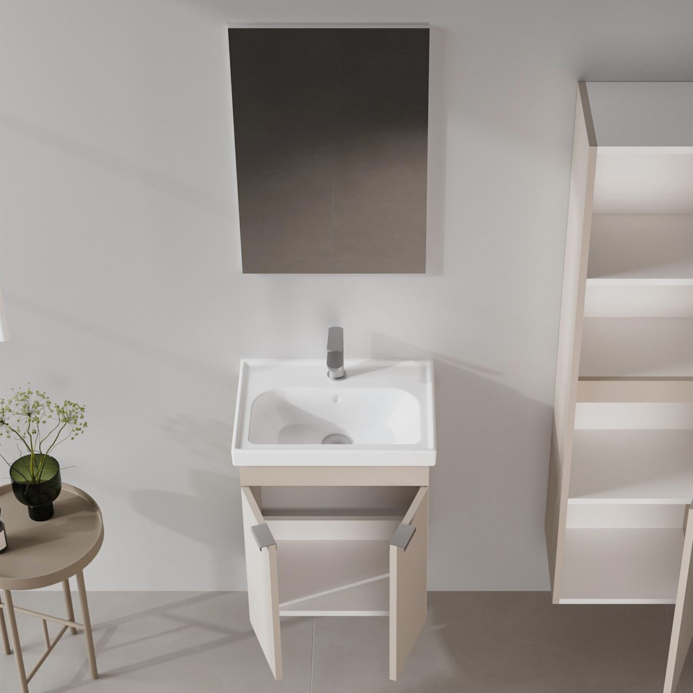 Desna Wooden Wall Mounted Vanity Unit & Basin with Mirror in Sand