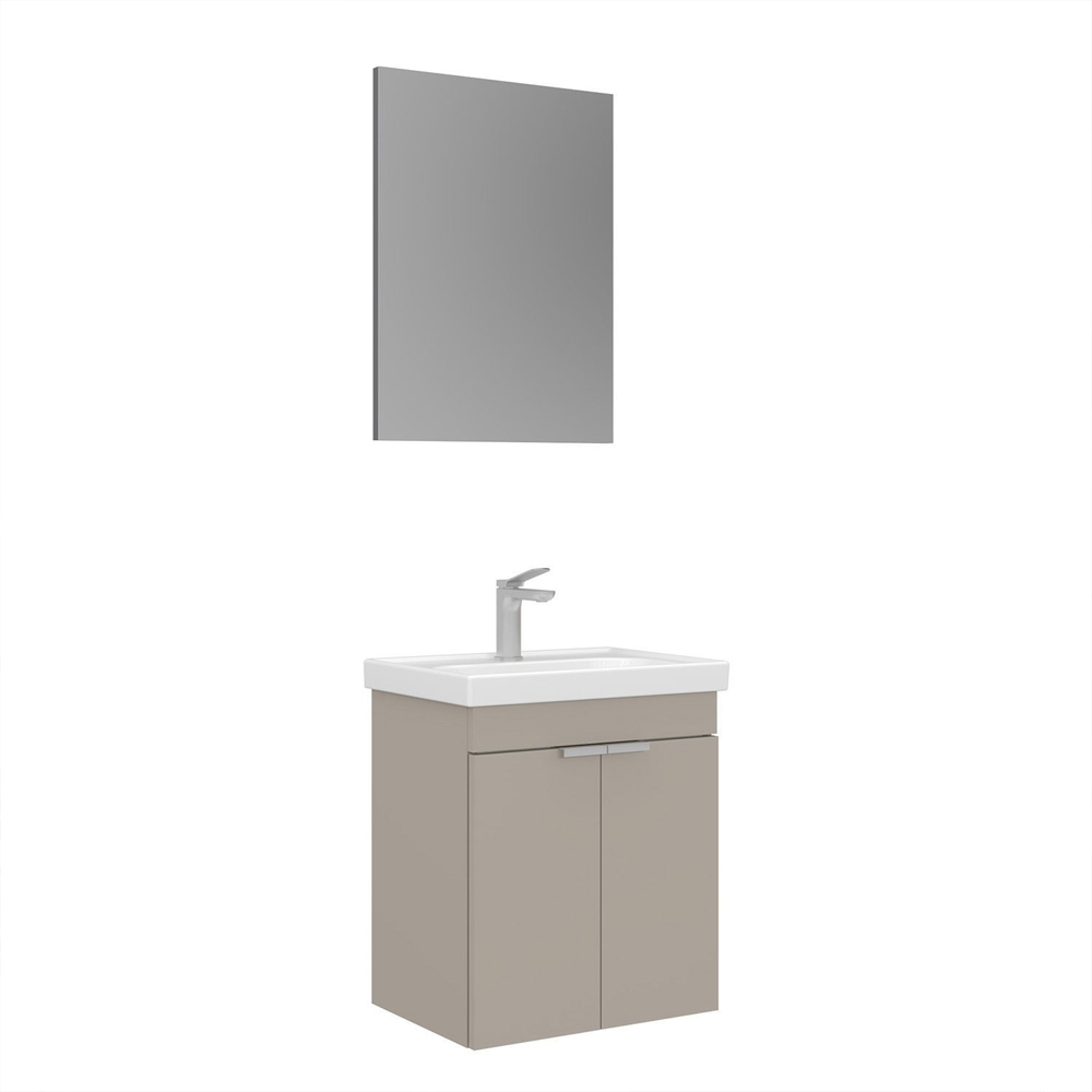 Desna Wooden Wall Mounted Vanity Unit & Basin with Mirror in Sand