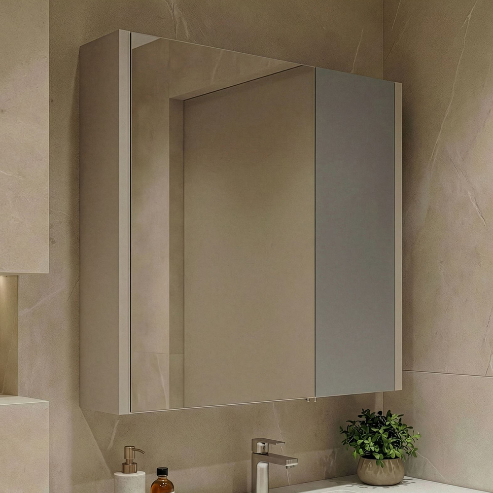 Desna Wooden Wall Mounted Bathroom Mirror Cabinet with 2 Doors in Sand