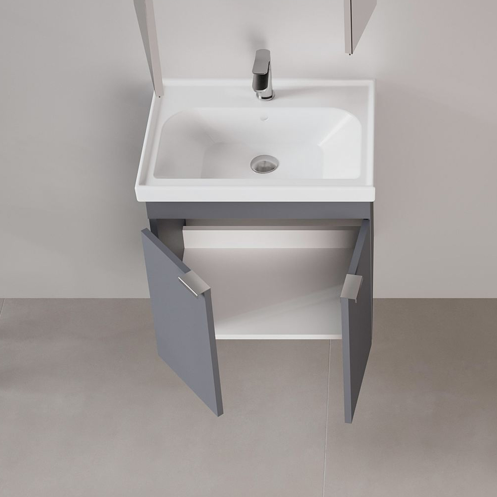 Desna 500mm Wooden Wall Mounted Vanity Unit & Basin with 2 Doors in Matte Anthracite