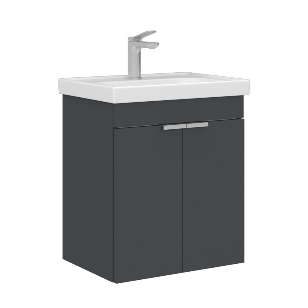 Desna 500mm Wooden Wall Mounted Vanity Unit & Basin with 2 Doors in Matte Anthracite