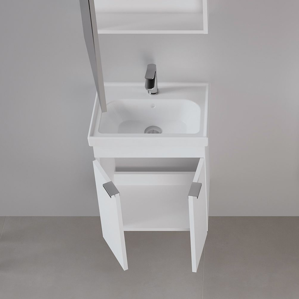 Desna 500mm Wooden Wall Mounted Vanity Unit & Basin with 2 Doors in Matte White