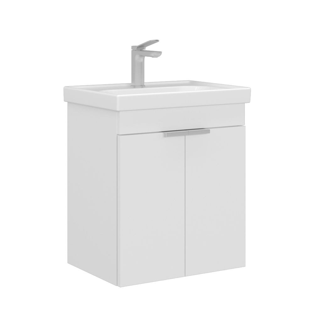 Desna 500mm Wooden Wall Mounted Vanity Unit & Basin with 2 Doors in Matte White