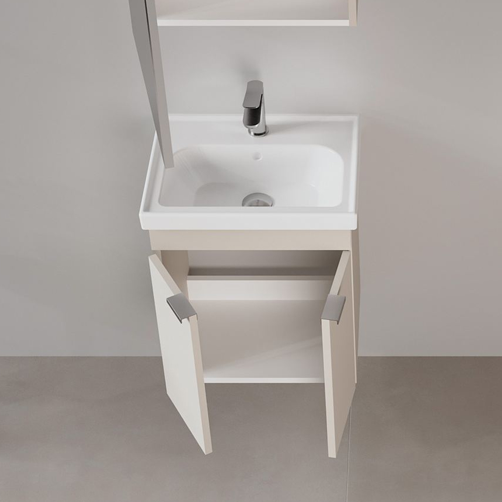 Desna 500mm Wooden Wall Mounted Vanity Unit & Basin with 2 Doors in Sand