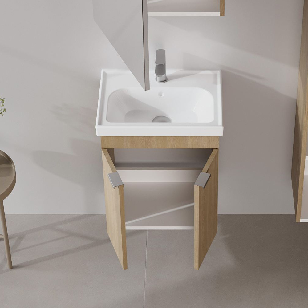 Desna 500mm Wooden Wall Mounted Vanity Unit & Basin with 2 Doors in Sonoma Oak