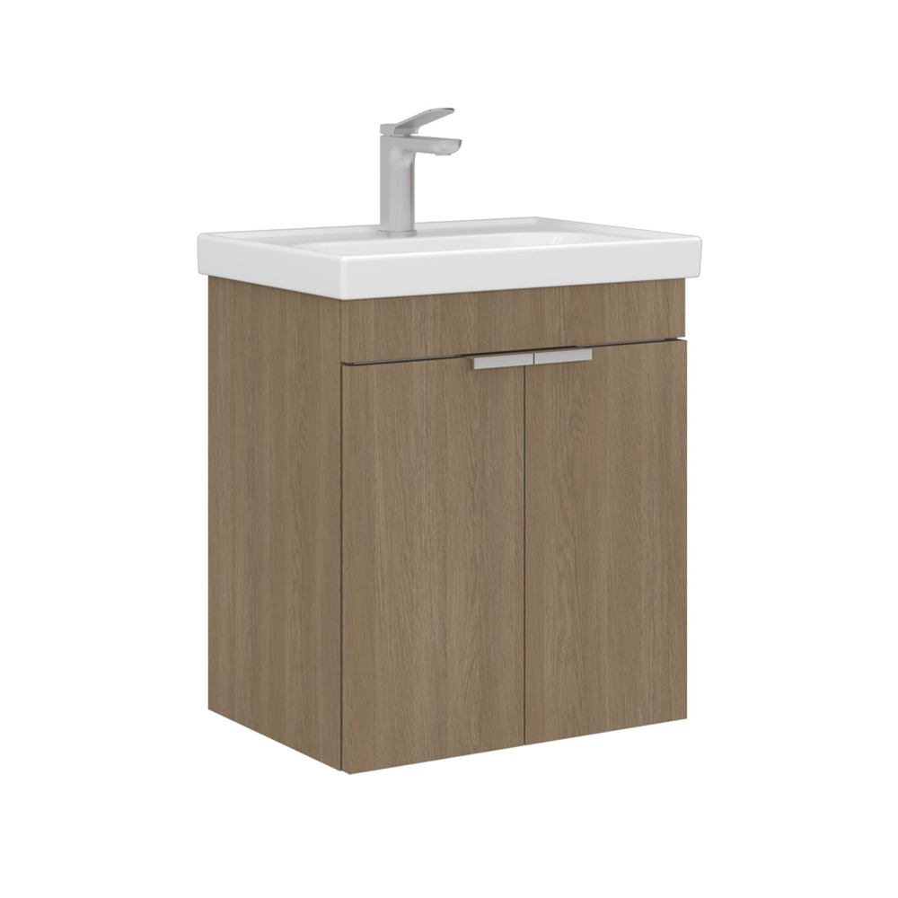 Desna 500mm Wooden Wall Mounted Vanity Unit & Basin with 2 Doors in Sonoma Oak